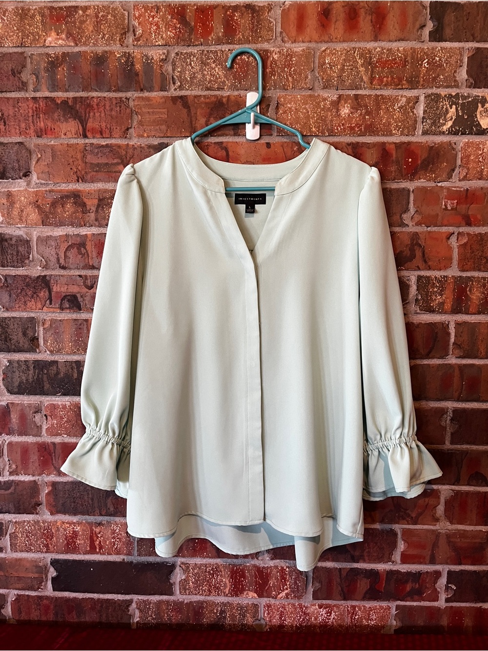 Investments Julie Women’s 3/4 Sleeve Split V-Neck Mint Green Blouse Size:L